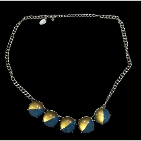 Charming Charlie Blue And Yellow Medallion Fringe Necklace - Picture 1 of 5